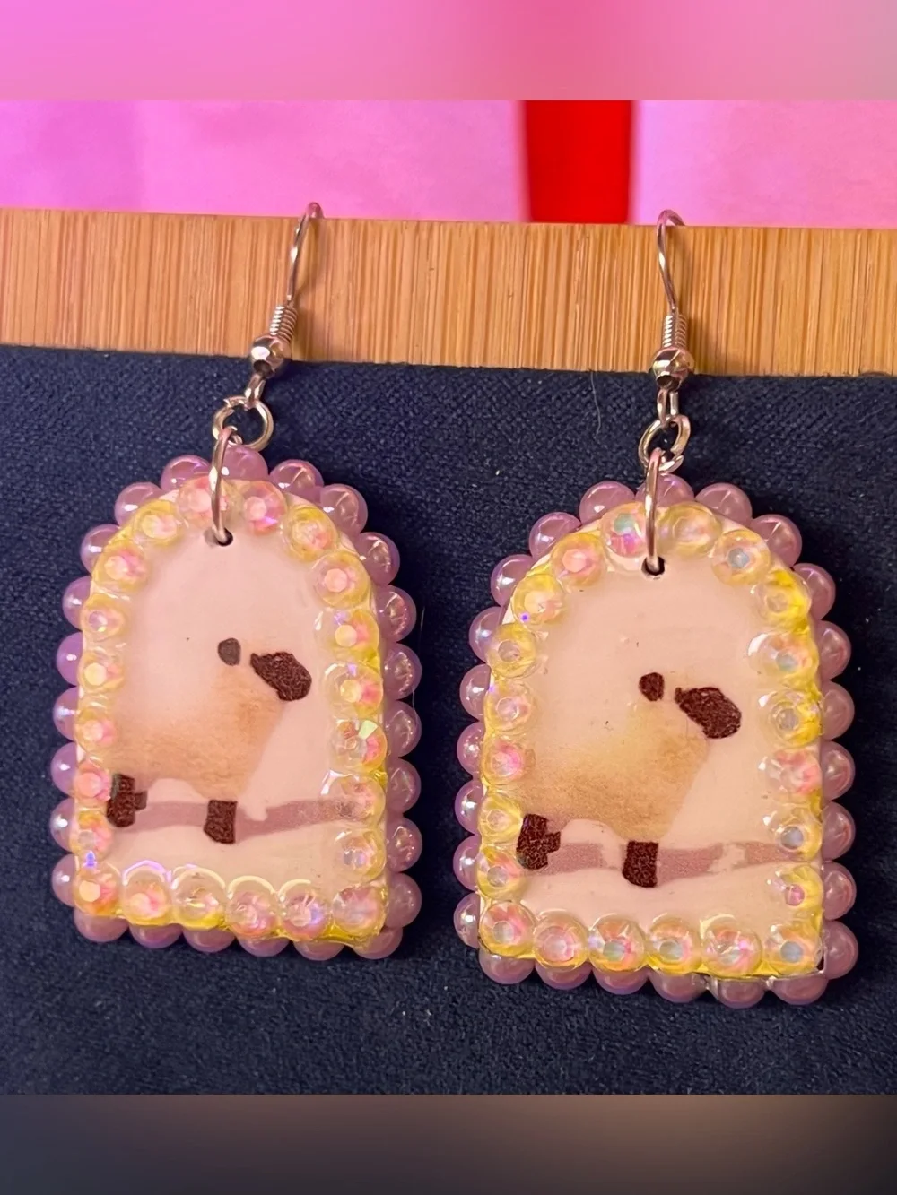 Lavender Bird Charm Beaded Dangle Earrings - Unbranded